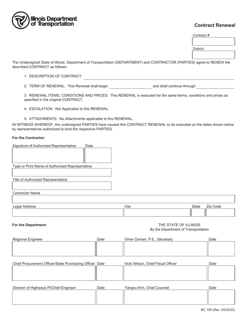 Form BC100 Contract Renewal - Illinois
