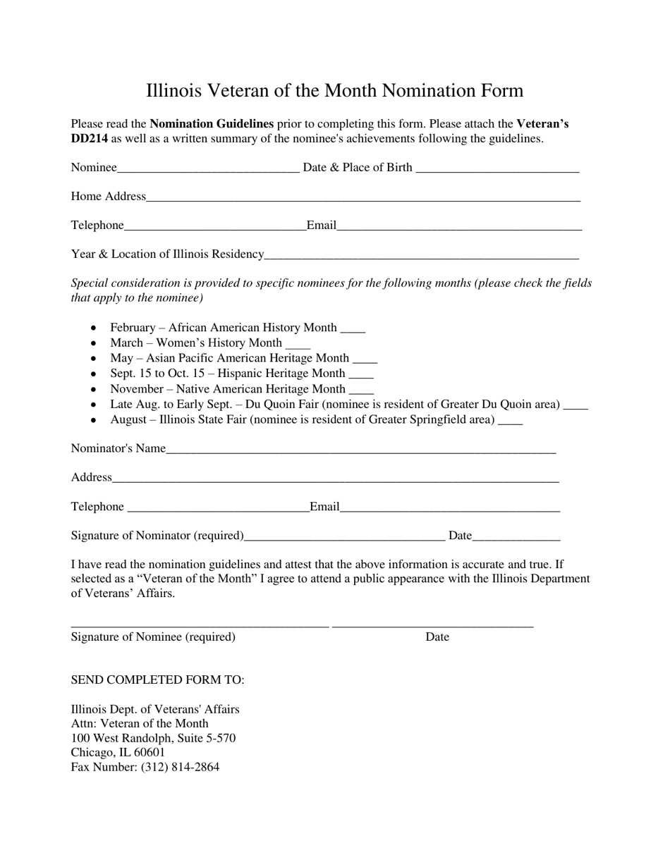 Illinois Veteran of the Month Nomination Form - Illinois, Page 1