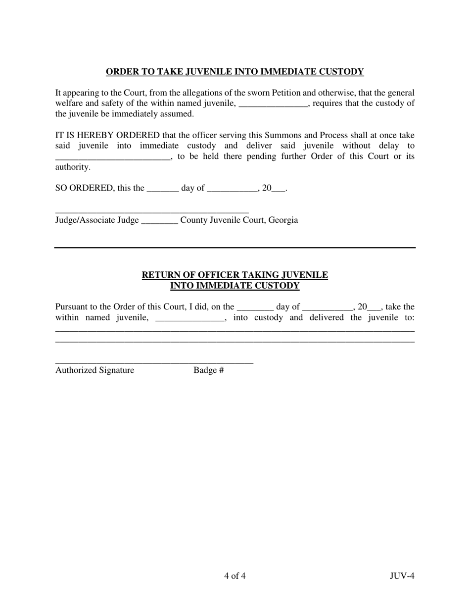 Form JUV-4 Summons and Process - Georgia (United States), Page 4