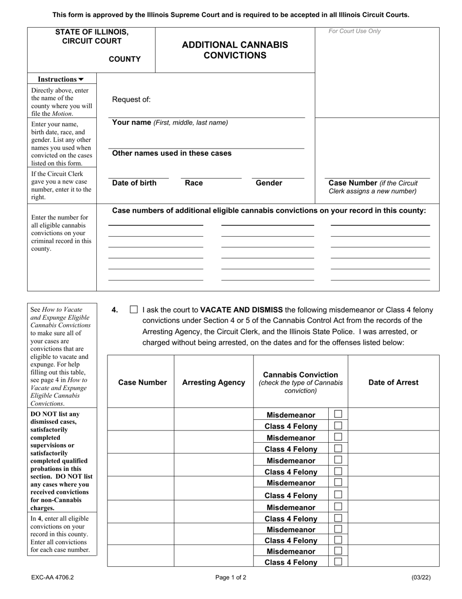 Form EXC-AA4706.2 Additional Cannabis Convictions - Illinois, Page 1
