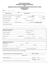 Document preview: Application for Renewal Certificate of Business Occupancy - City of South Euclid, Ohio