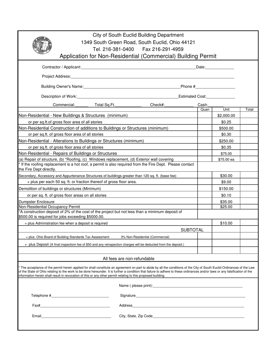 Application for Non-residential (Commercial) Building Permit - Ohio, Page 1