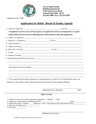 Document preview: Application for Relief - Board of Zoning Appeals - City of South Euclid, Ohio