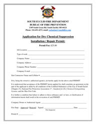 Document preview: Application for Dry Chemical Suppression Installation/Repair Permit - City of South Euclid, Ohio