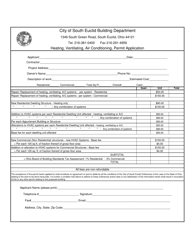 Document preview: Heating, Ventilating, Air Conditioning, Permit Application - City of South Euclid, Ohio
