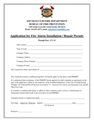 Document preview: Application for Fire Alarm Installation/Repair Permit - City of South Euclid, Ohio