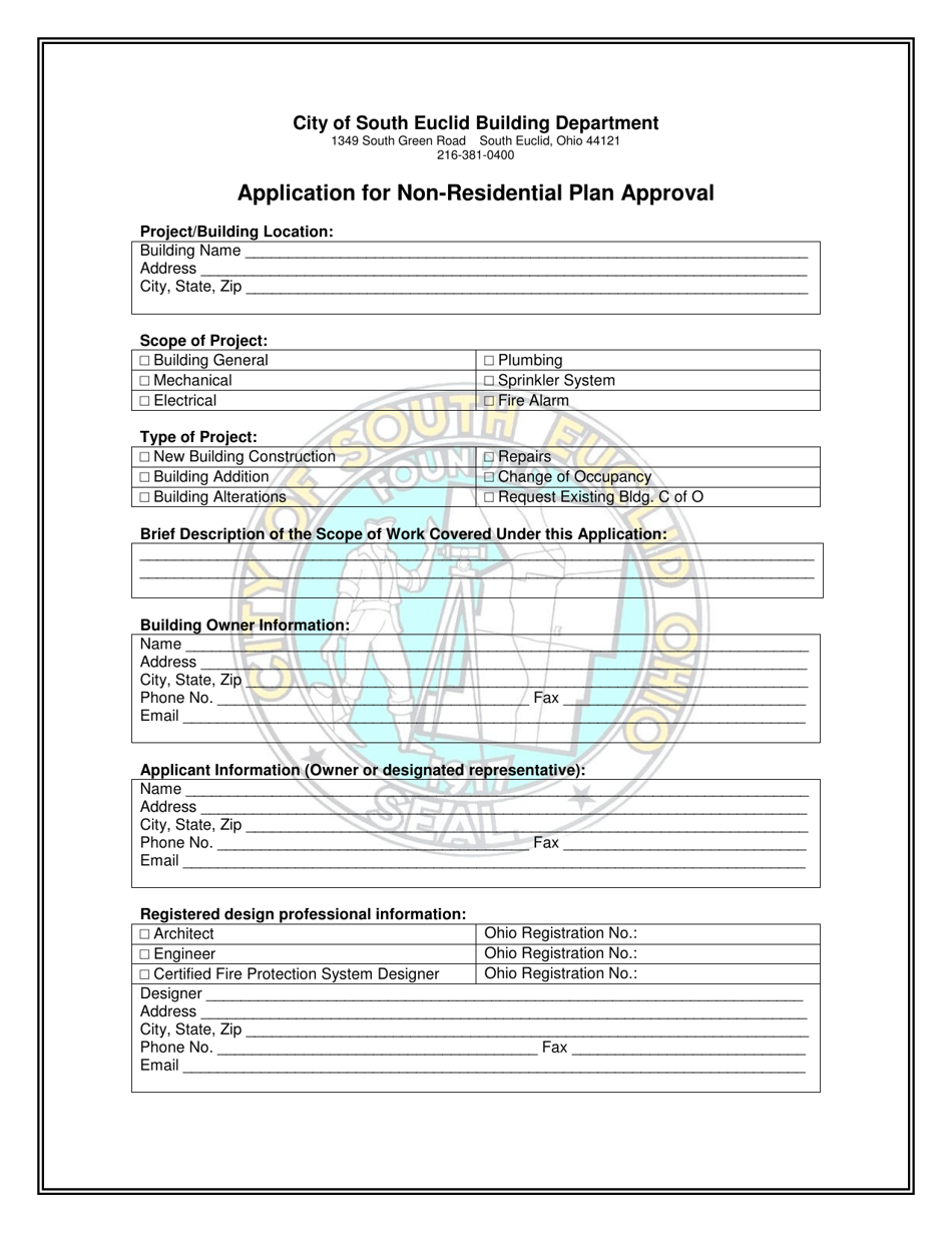 Application for Non-residential Plan Approval - City of South Euclid, Ohio, Page 1