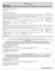 Document preview: Form RP-CO Application for Certificate of Occupancy - Single Unit Dwelling - City of South Euclid, Ohio
