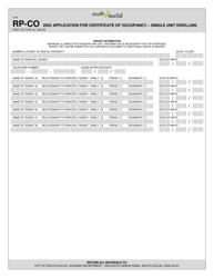Form RP-CO Application for Certificate of Occupancy - Single Unit Dwelling - City of South Euclid, Ohio, Page 2