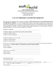 Document preview: Vacant Property Exemption Request - City of South Euclid, Ohio