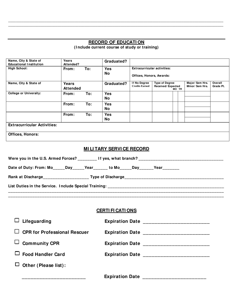 City of Adrian, Michigan Application for Employment Fill Out, Sign
