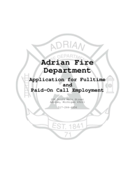 Document preview: Application for Fulltime and Paid-On Call Employment - City of Adrian, Michigan