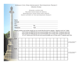 Document preview: Adrian Civil War Monument Restoration Project Order Form - City of Adrian, Michigan