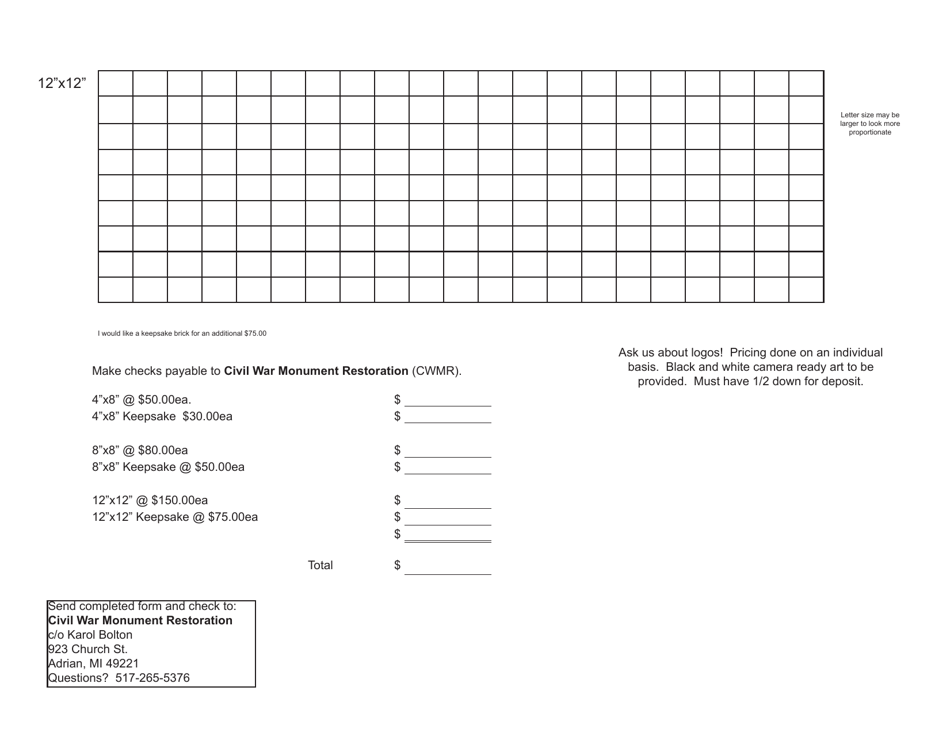 Adrian Civil War Monument Restoration Project Order Form - City of Adrian, Michigan, Page 2