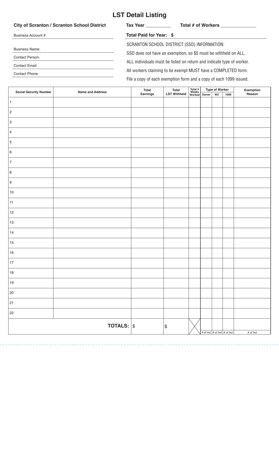 Form LST (W-3 LST) - 2022 - Fill Out, Sign Online and Download ...