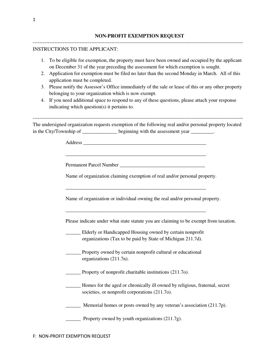 Non-profit Exemption Request - Blackman Charter Township, Michigan, Page 1