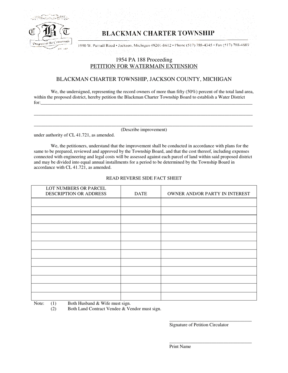 Petition for Watermain Extension - Blackman Charter Township, Michigan, Page 1