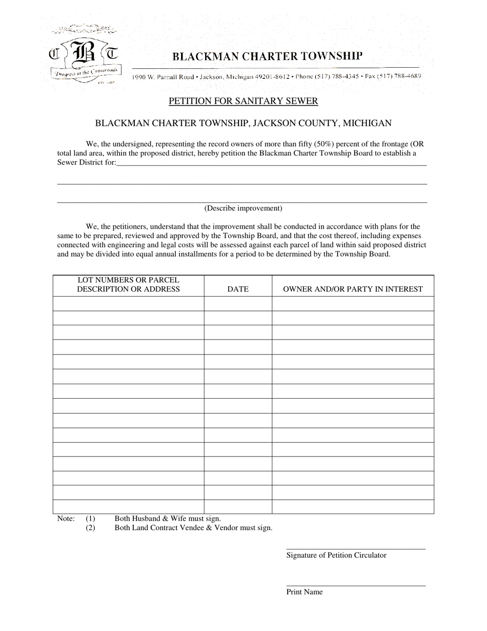 Petition for Sanitary Sewer - Blackman Charter Township, Michigan, Page 1