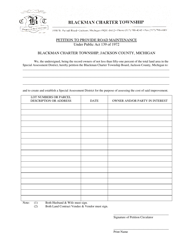 Document preview: Petition to Provide Road Maintenance - Blackman Charter Township, Michigan