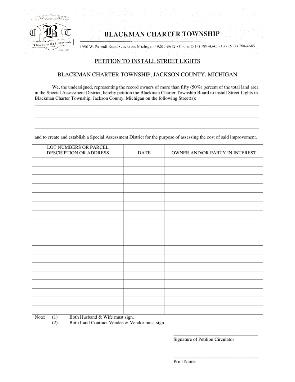 Petition to Install Street Lights - Blackman Charter Township, Michigan, Page 1