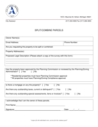 Document preview: Split/Combine Parcels - City of Adrian, Michigan