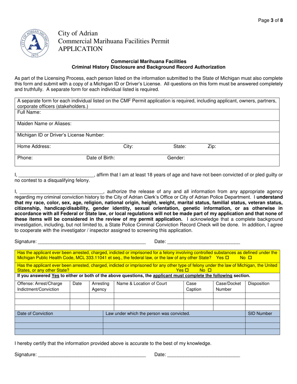 Commercial Marihuana Facilities Permit Application - City of Adrian, Michigan, Page 4