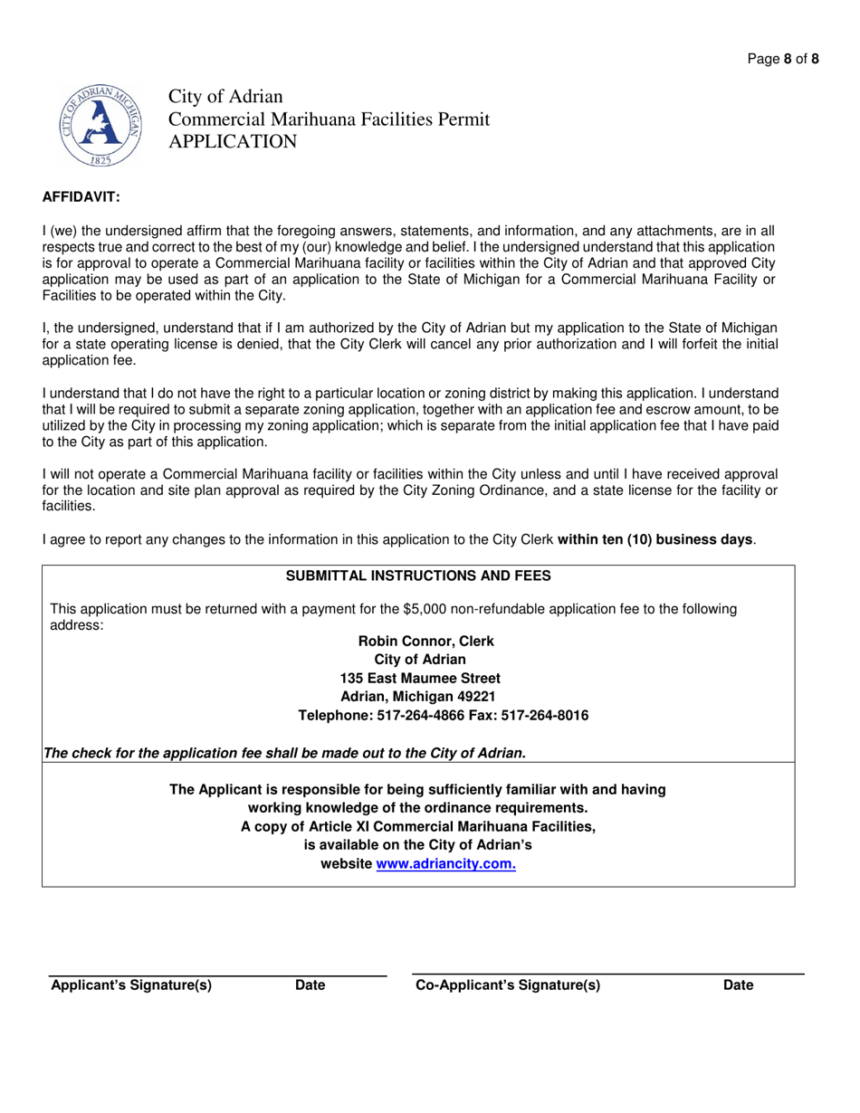 Commercial Marihuana Facilities Permit Application - City of Adrian, Michigan, Page 9