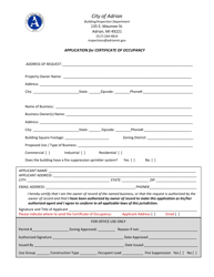 City of Adrian Michigan Application for Certificate of Occupancy