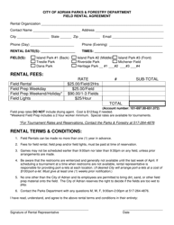 Document preview: Field Rental Agreement - City of Adrian, Michigan