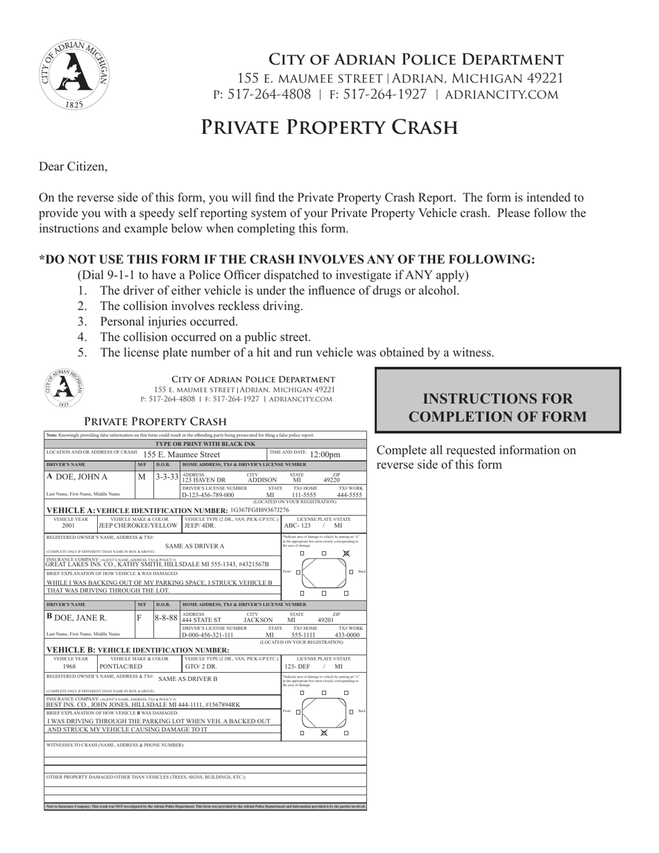 Private Property Crash - City of Adrian, Michigan, Page 1