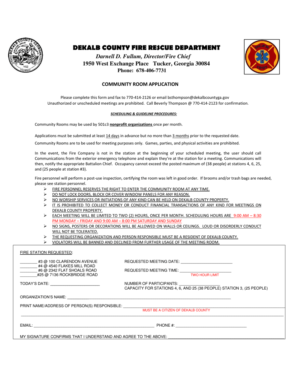 DeKalb County, (United States) Community Room Application