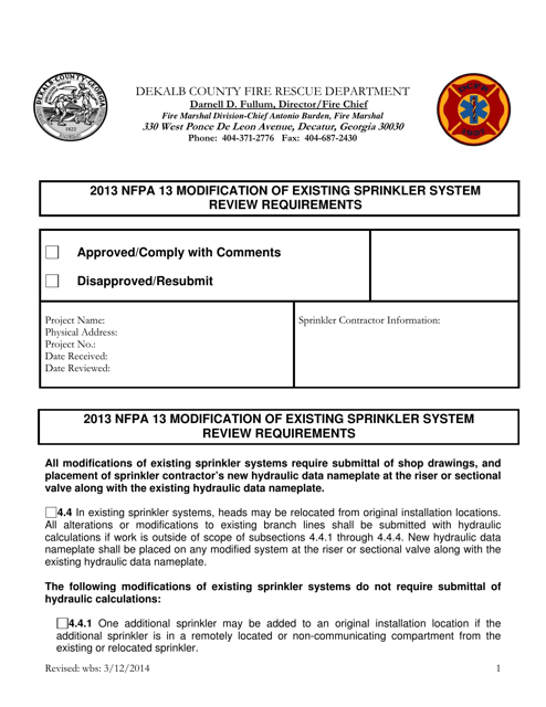 2013 NFPA 13 Modification of Existing Sprinkler System Review Requirements - DeKalb County, Georgia (United States)