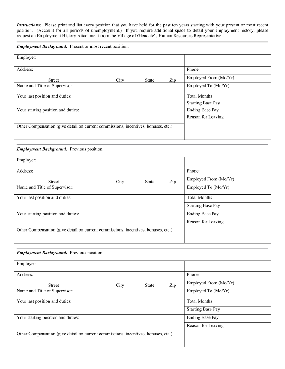 Application for Employment - Village of Glendale, Ohio, Page 2
