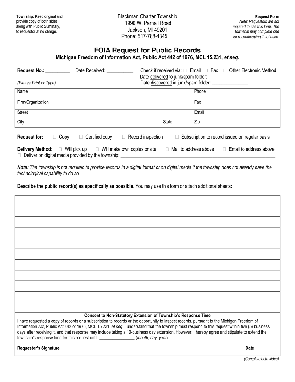 Foia Request for Public Records - Blackman Charter Township, Michigan, Page 1