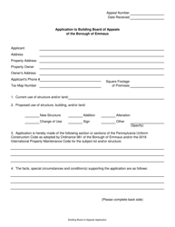 Application to Building Board of Appeals - Borough of Emmaus, Pennsylvania