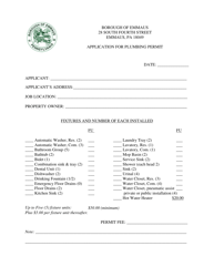 Document preview: Application for Plumbing Permit - Borough of Emmaus, Pennsylvania