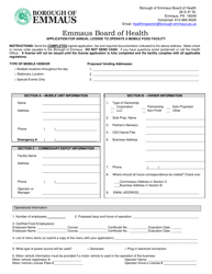 Document preview: Application for Annual License to Operate a Mobile Food Facility - Borough of Emmaus, Pennsylvania