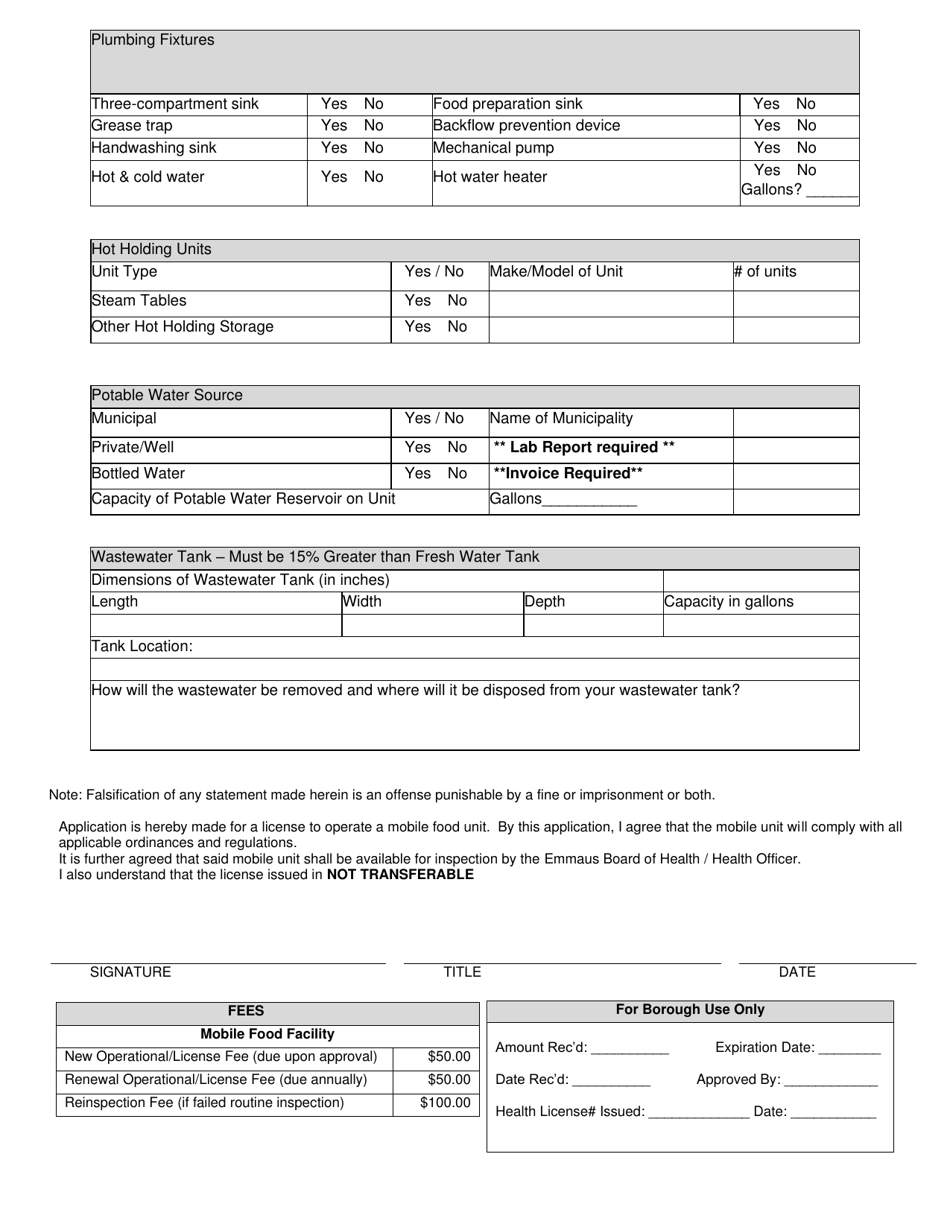 Borough of Emmaus, Pennsylvania Application for Annual License to ...