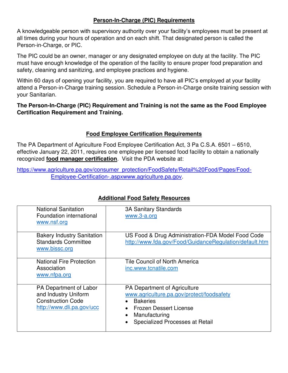 Instructions for Opening or Renovating a Food Service Establishment - Borough of Emmaus, Pennsylvania, Page 5