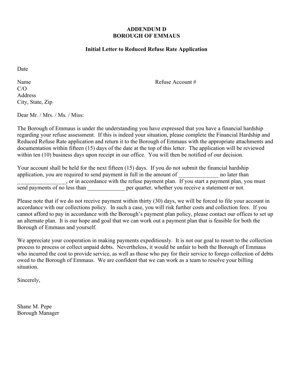 Low Income Reduced Refuse Rate Application - Borough of Emmaus, Pennsylvania, Page 10