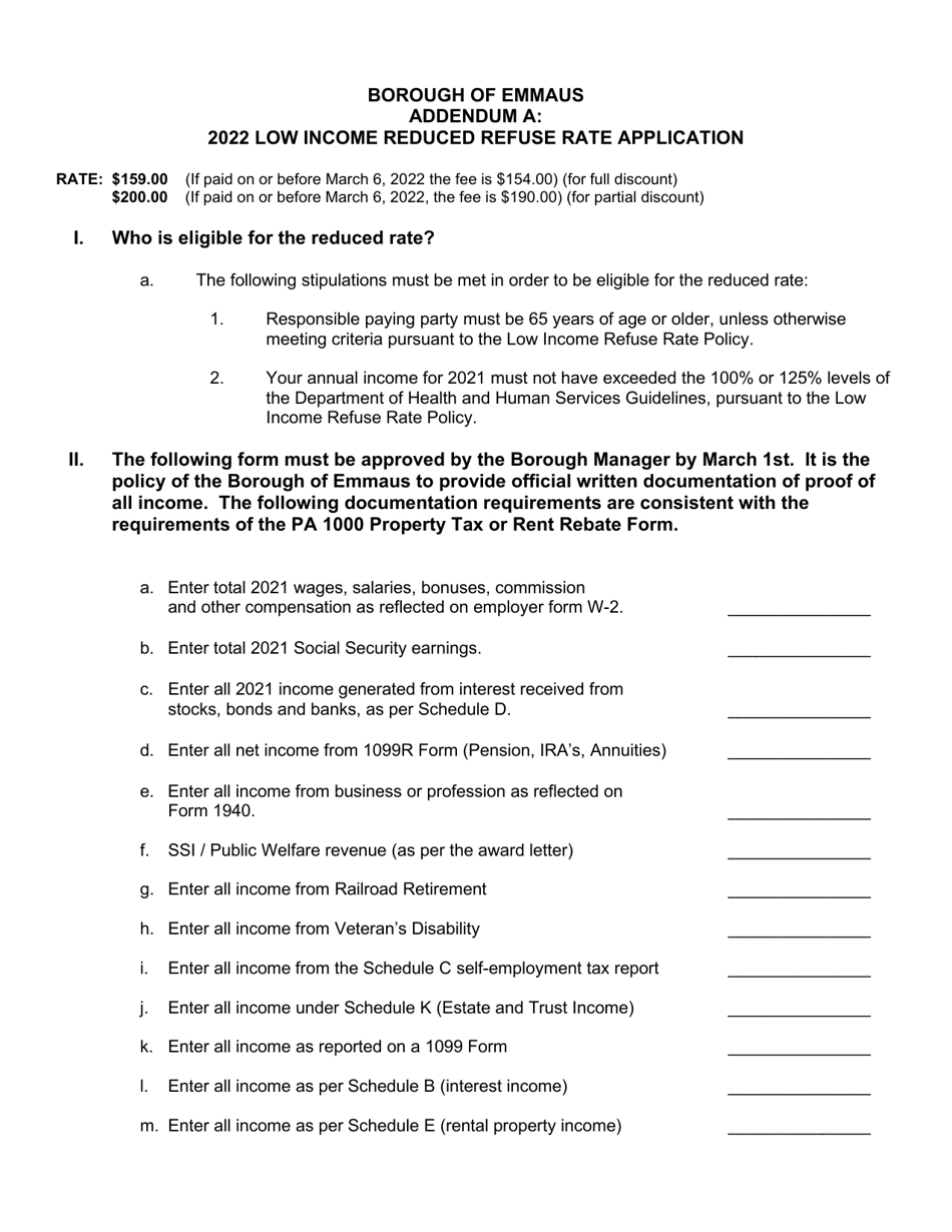 Low Income Reduced Refuse Rate Application - Borough of Emmaus, Pennsylvania, Page 4
