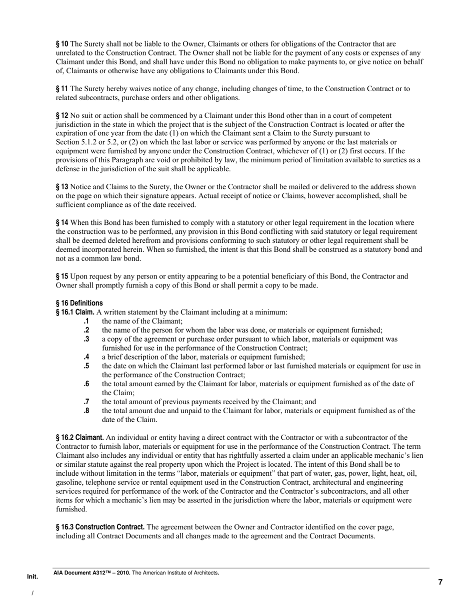 Form A312-2010 Aia Bond Form - City of Adrian, Michigan, Page 7