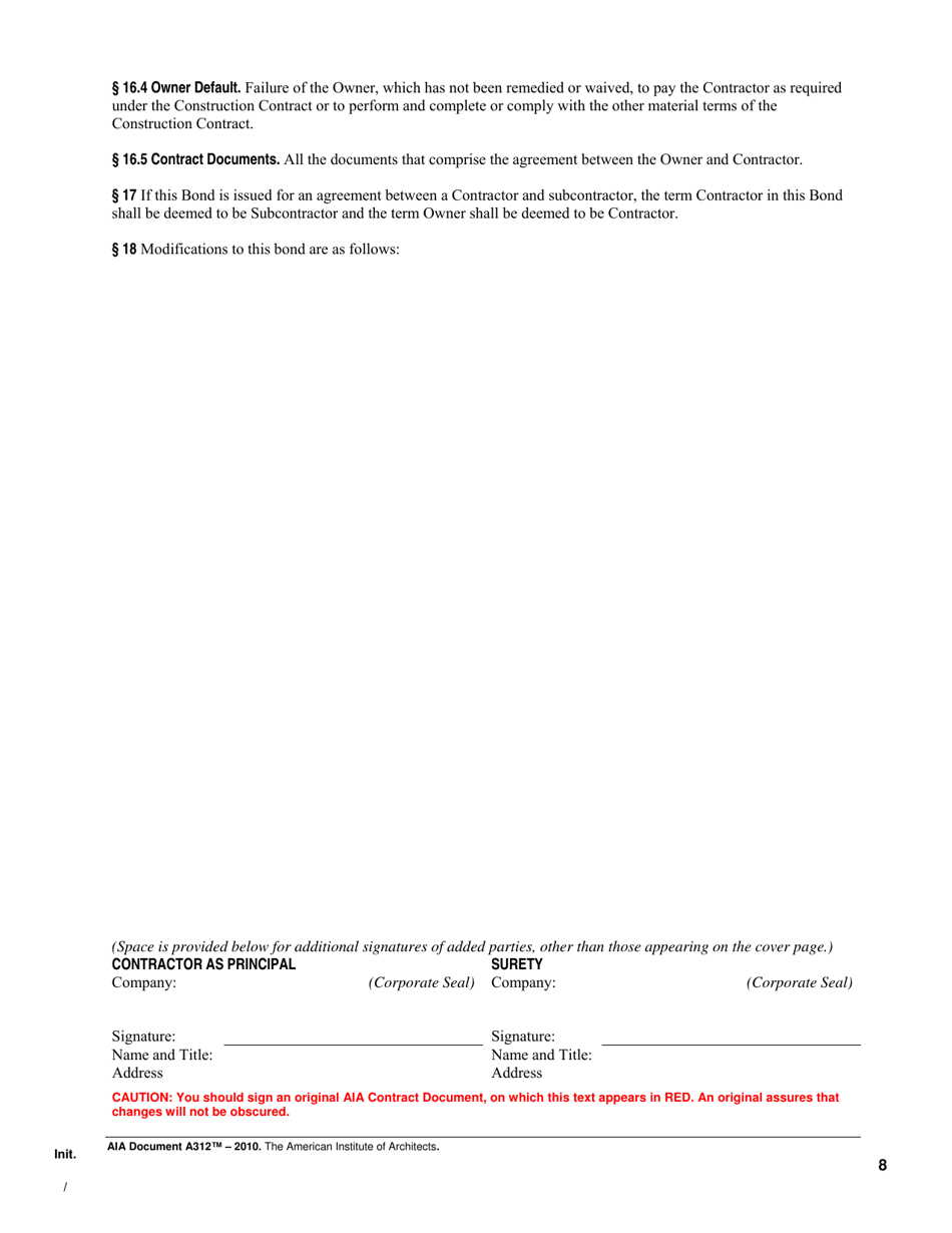 Form A312-2010 Aia Bond Form - City of Adrian, Michigan, Page 8