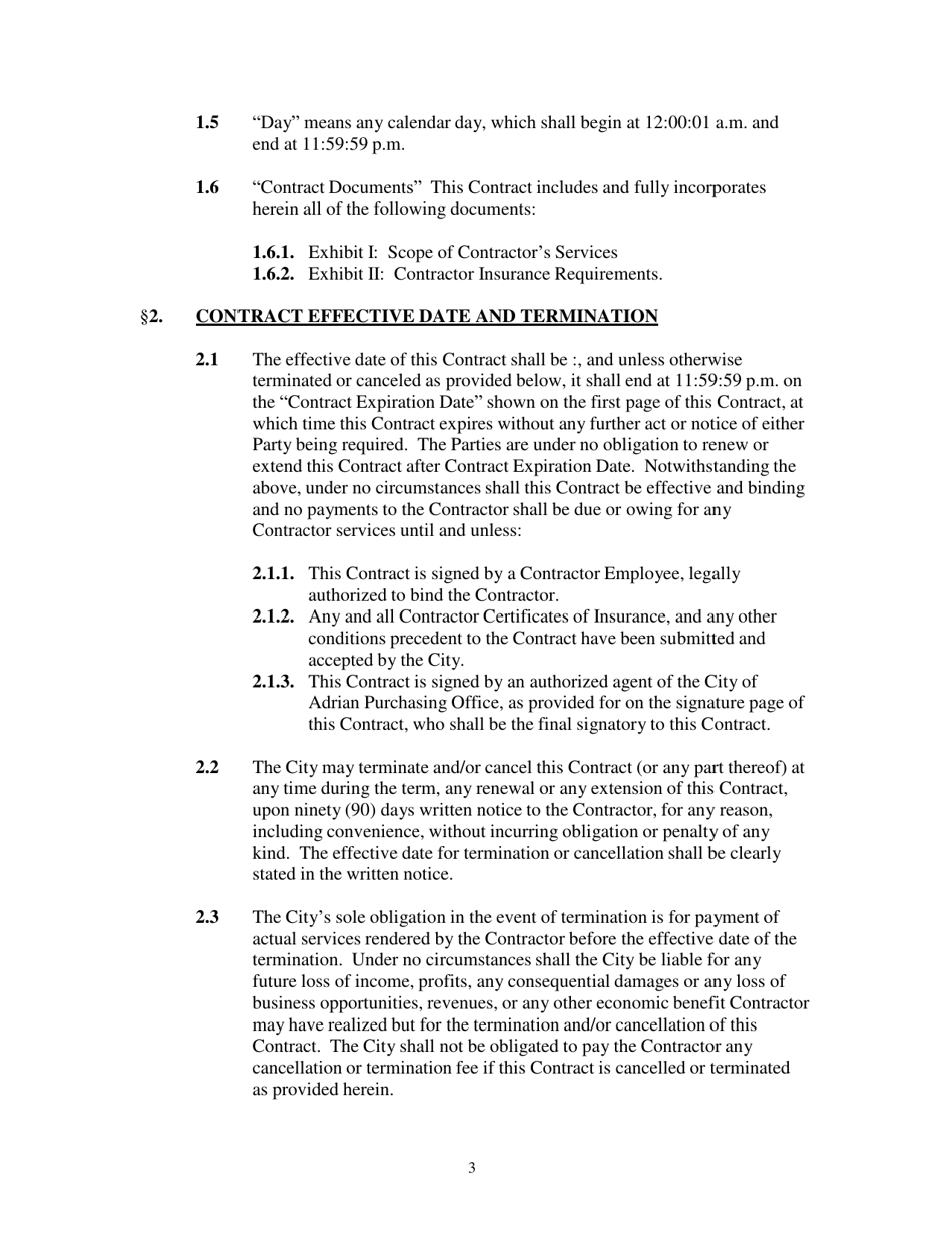 Professional Services Contract - City of Adrian, Michigan, Page 3