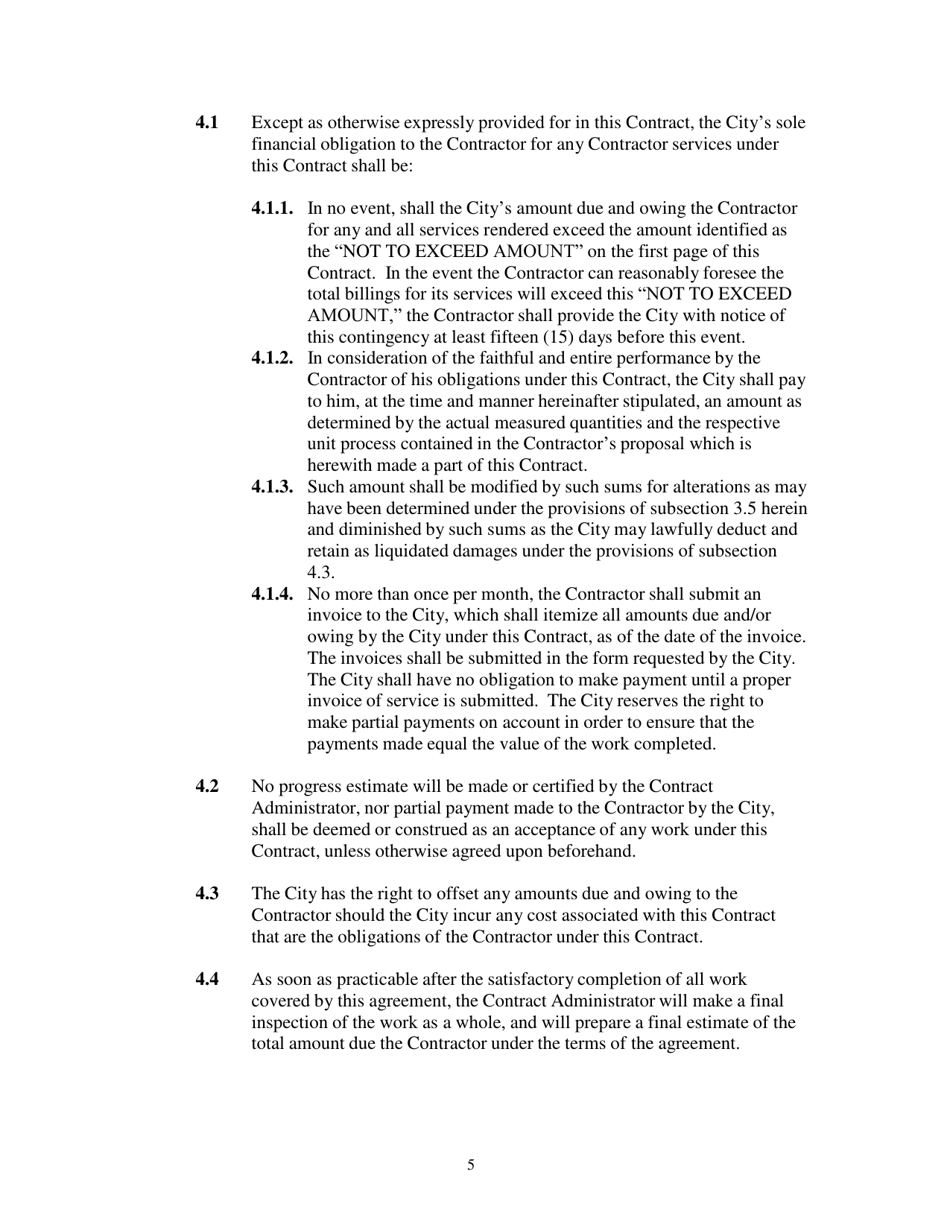 Professional Services Contract - City of Adrian, Michigan, Page 5