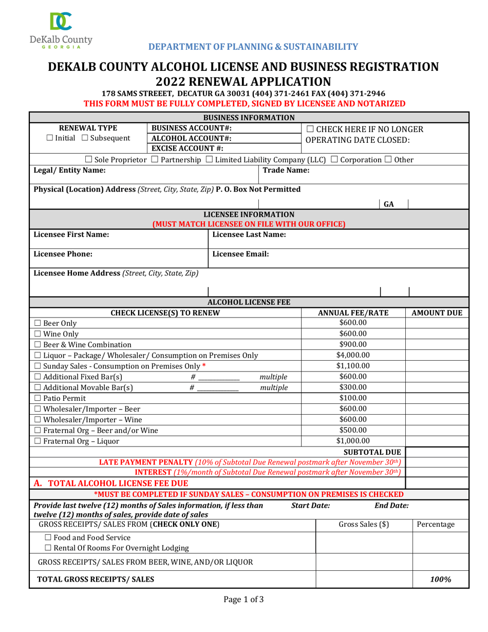 Alcohol License and Business Registration Renewal Application - DeKalb County, Georgia (United States), Page 3