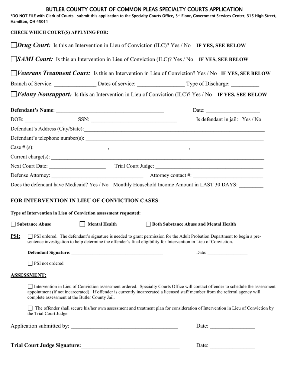 Specialty Courts Application - Butler County, Ohio, Page 1
