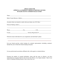 Document preview: Application for Approval as Indigent Criminal Defense Counsel - Butler County, Ohio