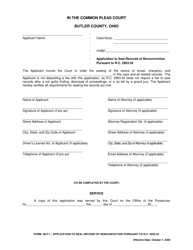 Form 96-F1 Application to Seal Records of Nonconviction Pursuant to R.c. 2953.52 - Butler County, Ohio