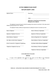 Document preview: Form 96-C1 Application to Seal Record of Conviction Pursuant to R.c. 2953.32 - Butler County, Ohio